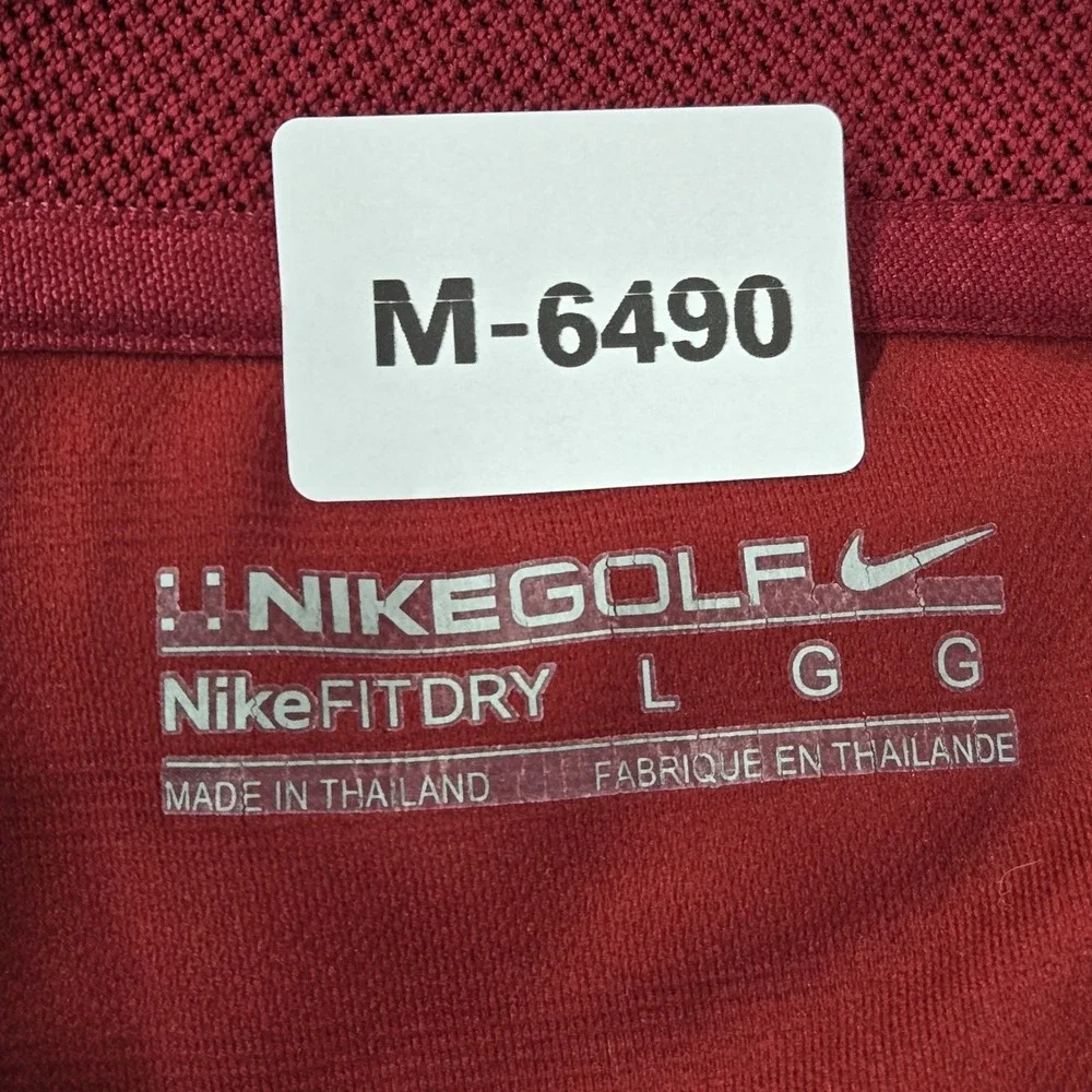Nike‎ Golf Men Polo L Red Striped Button Short Sleeve Polyester